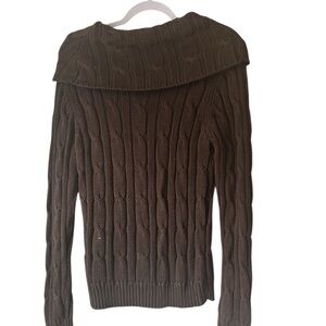 Daisy Fuentes Brown Cable Knit Wide Turtleneck Off the Shoulder Sweater